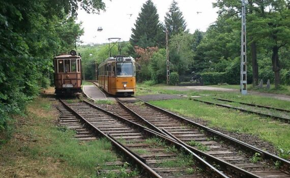 Menetrendszerinti és nosztalgivillamos a kamaraerdei végállomáson, 2012.06.10. Saját kép.